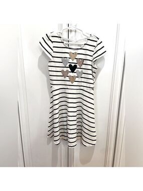 Epic Threads Girls Striped Heart Dress Size 6 Off White Black